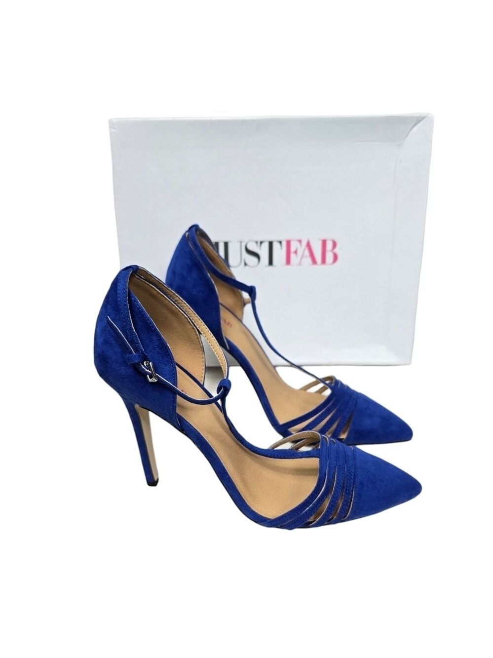 JustFab Gabriela Blue Strappy Pointy Toe Heels 8
